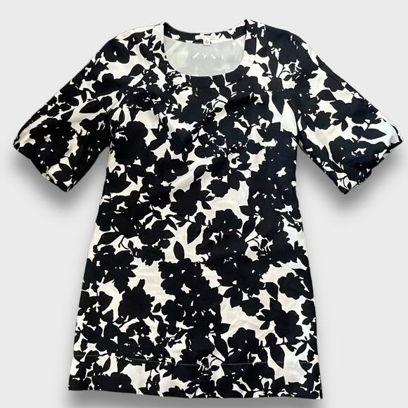 BANANA REPUBLIC SILK 60S MOD FLORAL SHIFT DRESS BLACK CREAM MEDIUM - Picture 1 of 8